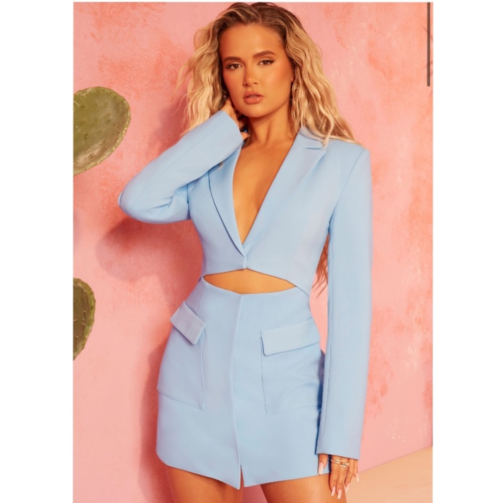 Oh Polly Cut Out Blazer Dress in Pastel Blue 2